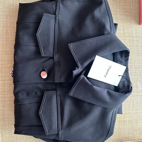 Theory Black Double Stretch Denim Jacket - Picture 5 of 7